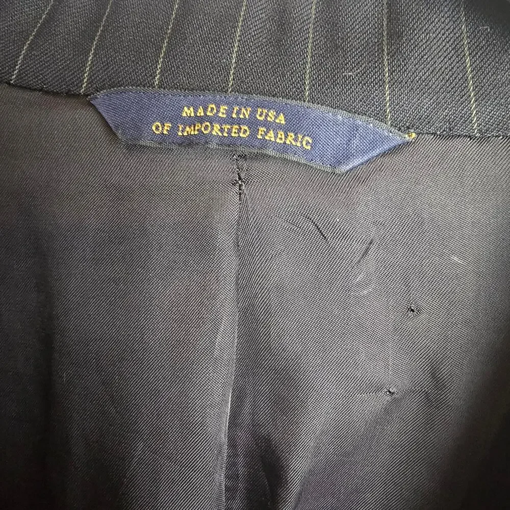 Brooks Brothers Madison Mens 45R Blazer Jacket Black 100% Wool Pinstripe Preppy